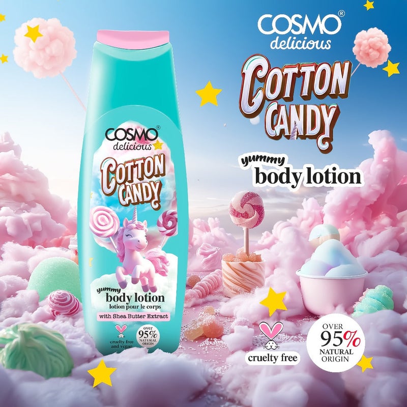 Cosmo Delicious Cotton Candy With Shea Butter Pure Hydration Body Lotion 400ml, Hydrating & Nourishing, Non Greasy, Light Weight, Fast Absorbing Lotions, For All Skin Types, Sweet Candy Fragrance - Image 2