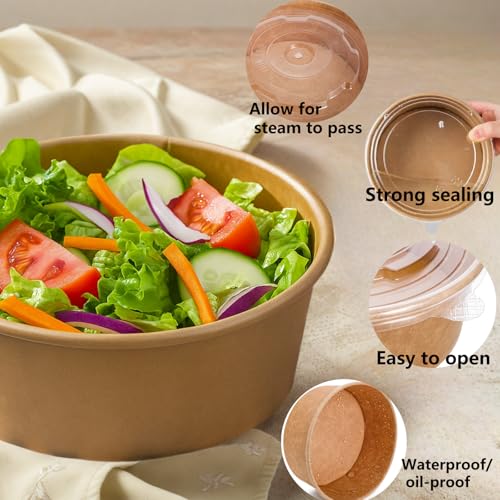 Lyellfe عبوات ورقية كرافت من لييلف 50 قطعة مع غطاء، 25 أونصة، عبوات حساء وسلطة قابلة للاستخدام لمرة واحدة، حاويات طعام للذهاب للحلويات، الآيس كريم، الزبادي، آمنة للاستخدام في الميكروويف والفريزر - Image 3