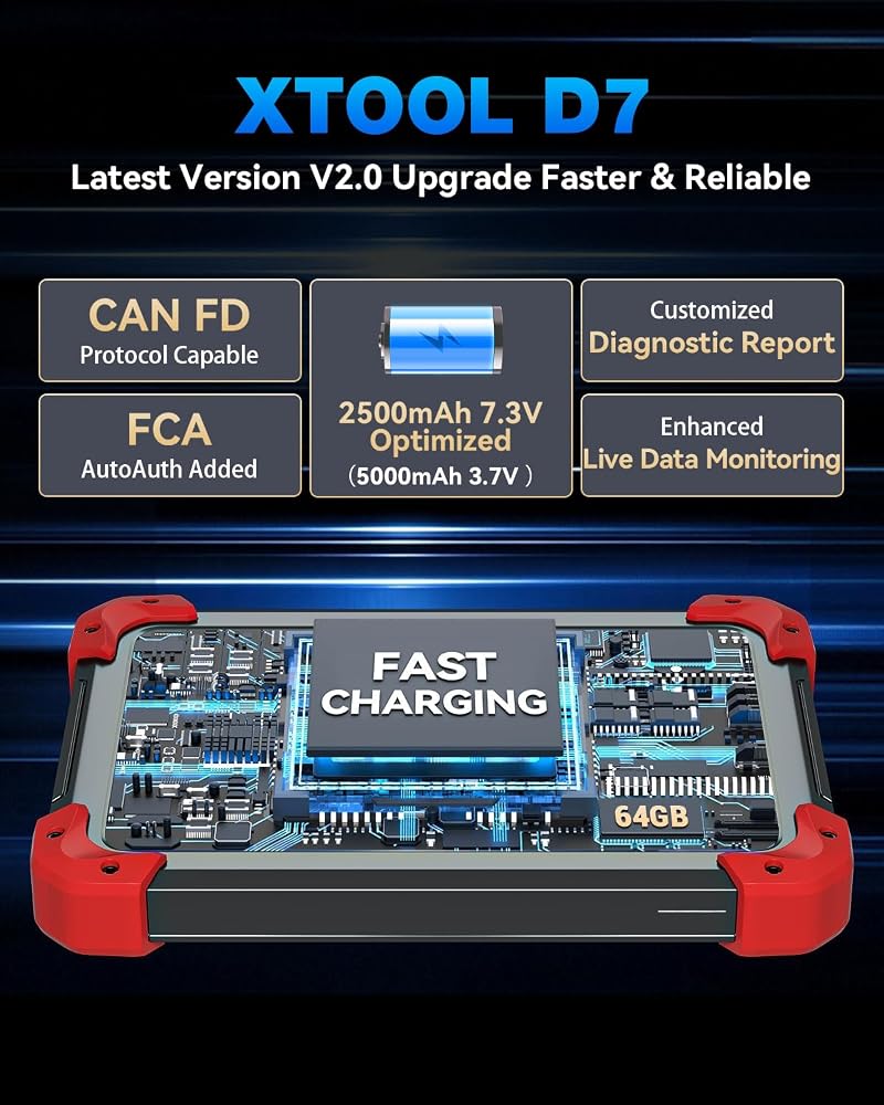 XTOOL D7 Bidirectional OBD2 Scanner: 2025 Scan Tool with ECU Coding, All System Car Scanner Diagnostic Tool, 36+ Resets, Injector Coding, Throttle Relearn, Crank Sensor Relearn, FCA, CANFD & DoIP - Image 3