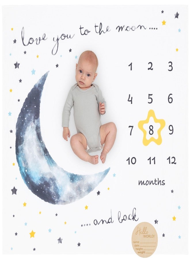 Pondering Pine Organic Baby Moon Milestone Blanket - Boy or Girl - Love You to The Moon and Back - Stars, 1-12 Months, 47'x47' - Image 1