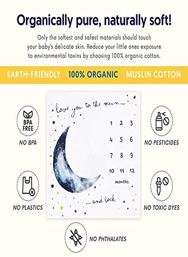 Pondering Pine Organic Baby Moon Milestone Blanket - Boy or Girl - Love You to The Moon and Back - Stars, 1-12 Months, 47'x47' - Image 2
