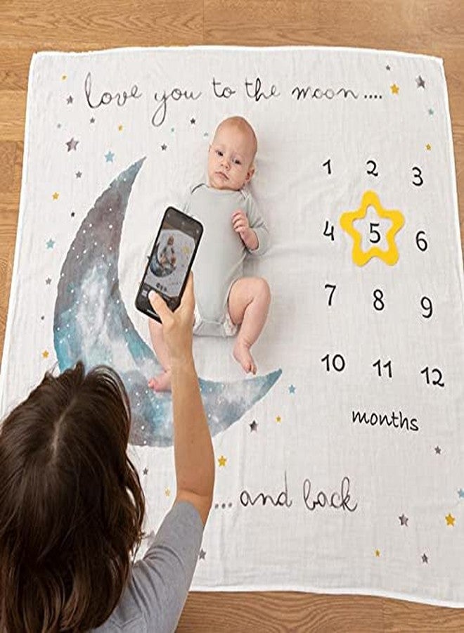 Pondering Pine Organic Baby Moon Milestone Blanket - Boy or Girl - Love You to The Moon and Back - Stars, 1-12 Months, 47'x47' - Image 3