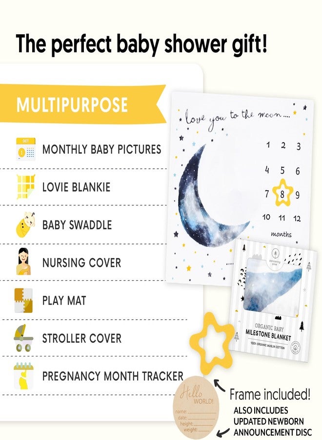 Pondering Pine Organic Baby Moon Milestone Blanket - Boy or Girl - Love You to The Moon and Back - Stars, 1-12 Months, 47'x47' - Image 5