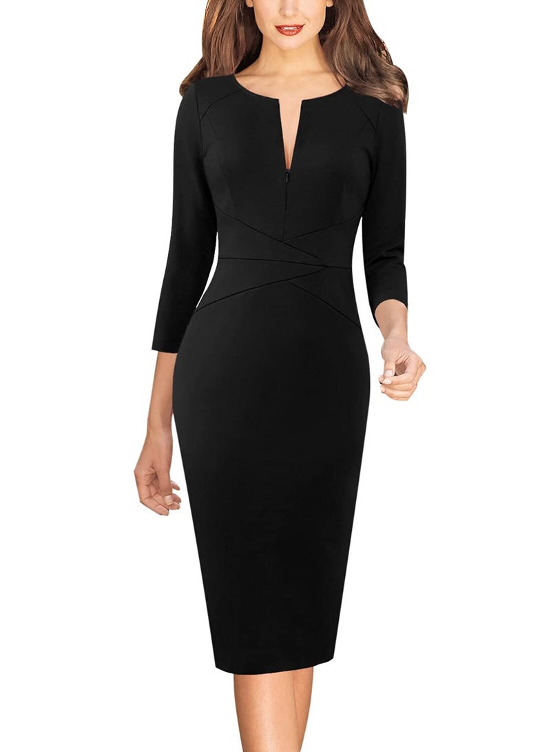 VFSHOW Womens Little Black Elegant Front Zipper Slim Work Business Office Party Bodycon Pencil Sheath Dress 3601 BLK M - Image 1