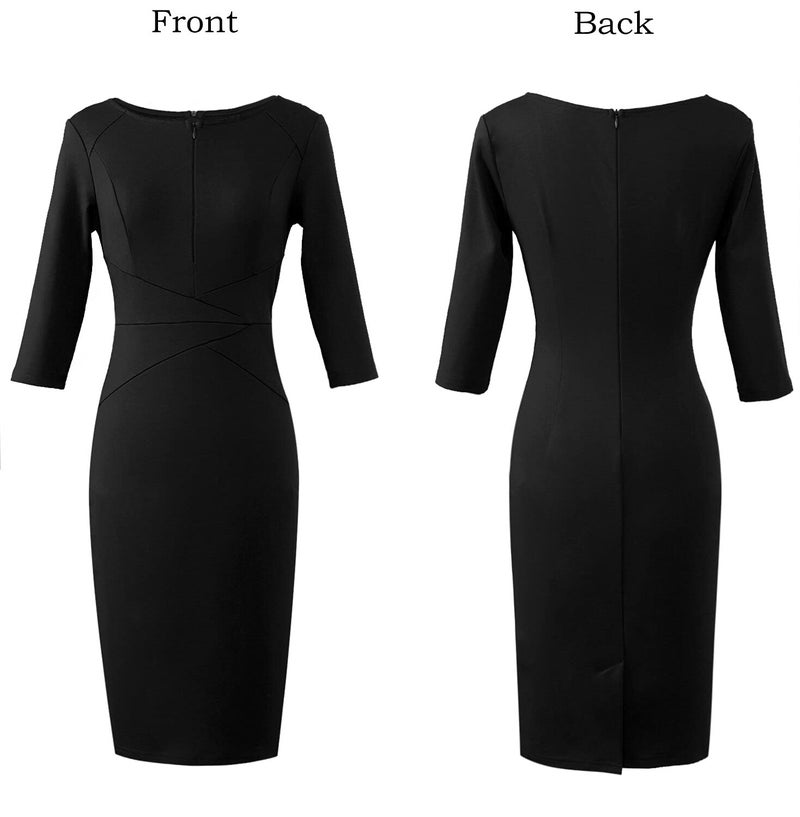 VFSHOW Womens Little Black Elegant Front Zipper Slim Work Business Office Party Bodycon Pencil Sheath Dress 3601 BLK M - Image 3