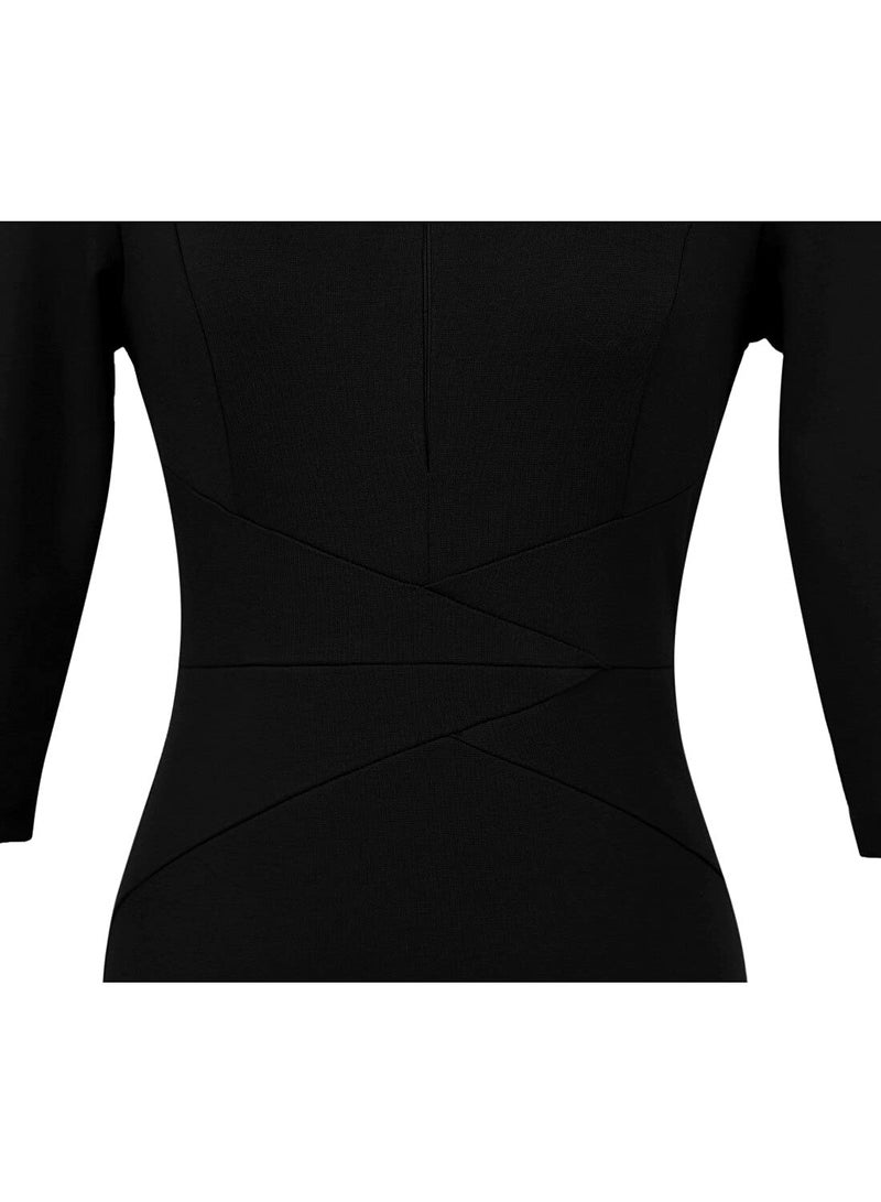 VFSHOW Womens Little Black Elegant Front Zipper Slim Work Business Office Party Bodycon Pencil Sheath Dress 3601 BLK M - Image 5