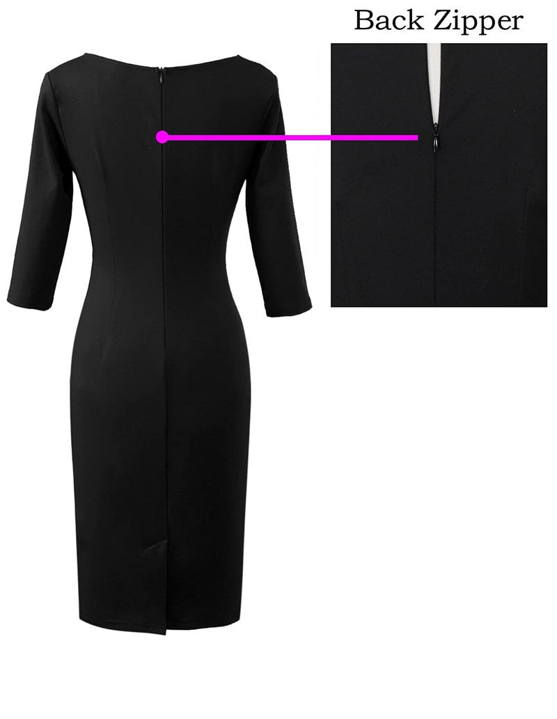 VFSHOW Womens Little Black Elegant Front Zipper Slim Work Business Office Party Bodycon Pencil Sheath Dress 3601 BLK M - Image 4