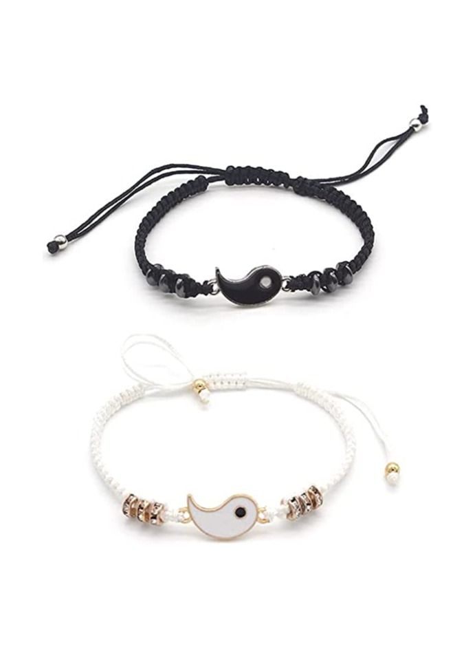 SYOSI Couples Bracelet Friendship Bracelet Women's Bracelets Adjustable Cord Bracelet for Friendship Relationship Boyfriend Valentines Gift Handmade Long Distance Bracelets Beads Hand Woven Bracelet - Image 1