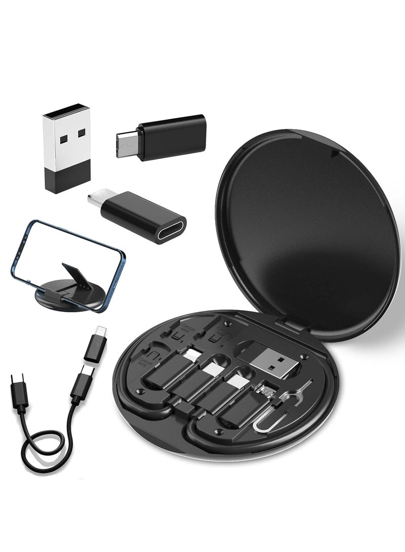 OTG Cable Kit for USB C Adapter, Multi Charging Cable Case, USB C to iOS/Type C/Micro/USB A Device Converter, Data Transfer, Contains Card Slot for Travel, Can Be Used as Phone Holder (Black) - Image 1