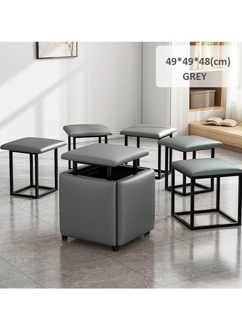Multi Functional Stool Magic Cube Chair with Wheels 5 in 1 Multi Functional Sofa Stool PU Leather Foot Stool(Grey)