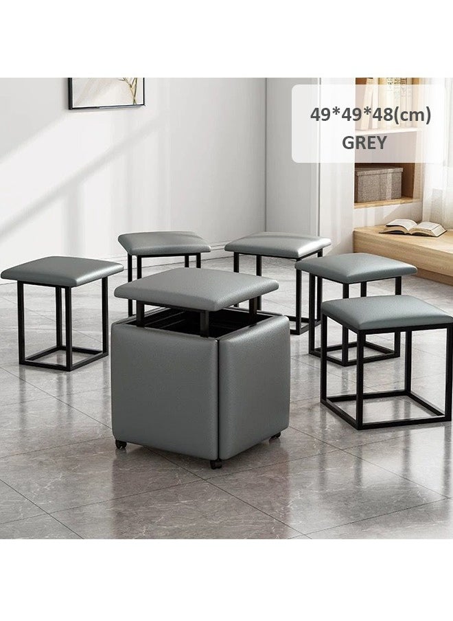 Multi Functional Stool Magic Cube Chair with Wheels 5 in 1 Multi Functional Sofa Stool PU Leather Foot Stool(Grey)