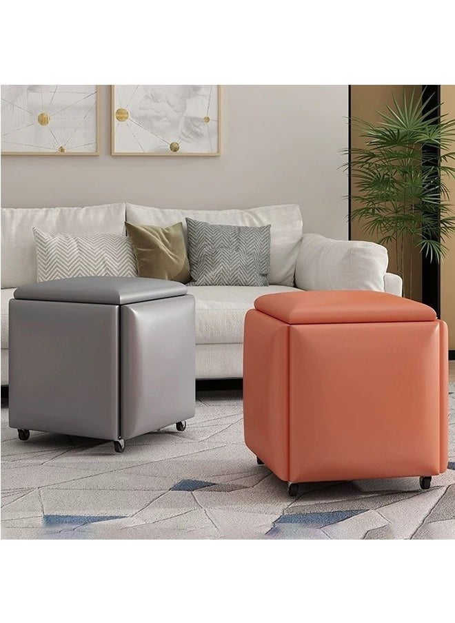 Multi Functional Stool Magic Cube Chair with Wheels 5 in 1 Multi Functional Sofa Stool PU Leather Foot Stool(Grey)