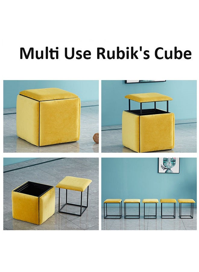 Multi Functional Stool Magic Cube Chair with Wheels 5 in 1 Multi Functional Sofa Stool PU Leather Foot Stool(Grey)