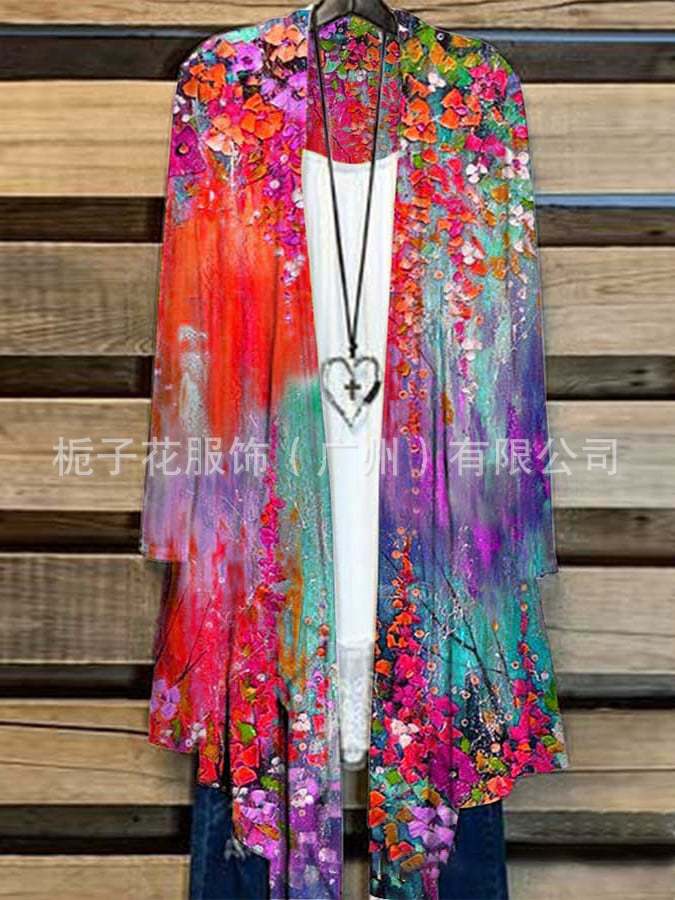 Cross-Border Supply Women's Large Size T-Shirt Shirt Printed Holiday Long-Sleeved Open Frontline Regular Village Summer T-Shirt Shirt - Image 1
