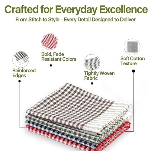 Linensutra Kitchen Cotton Napkins|Cloth|Towel| for Multipurpse use Size 16 x 16 Inches, Gingham Pattern, Multicolour (Pack of 8) - Image 3