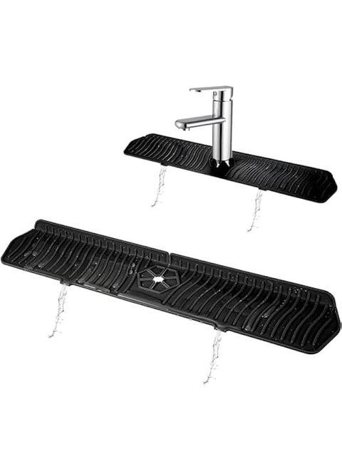 Kitchen Sink Splash Guard, 61CM Faucet Mat Splash Catcher, Handle Drip Catcher Tray, Multipurpose for Kitchen Dish Drying Mats Sponge Holder and Bathroom Countertop Protect (Black)