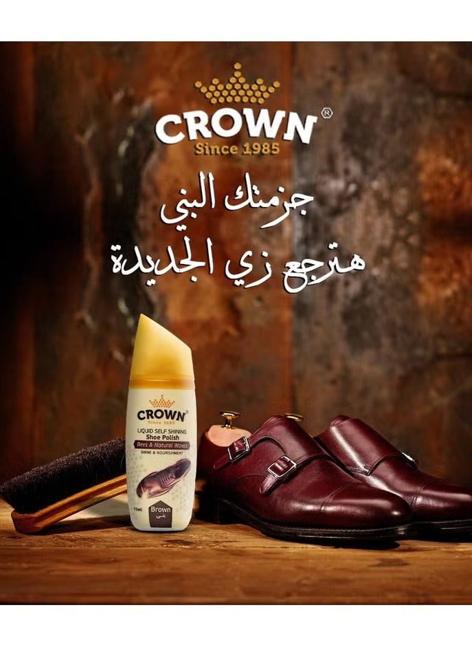 Crown Shoe Polisher Liquid Brown-75Ml - Image 4