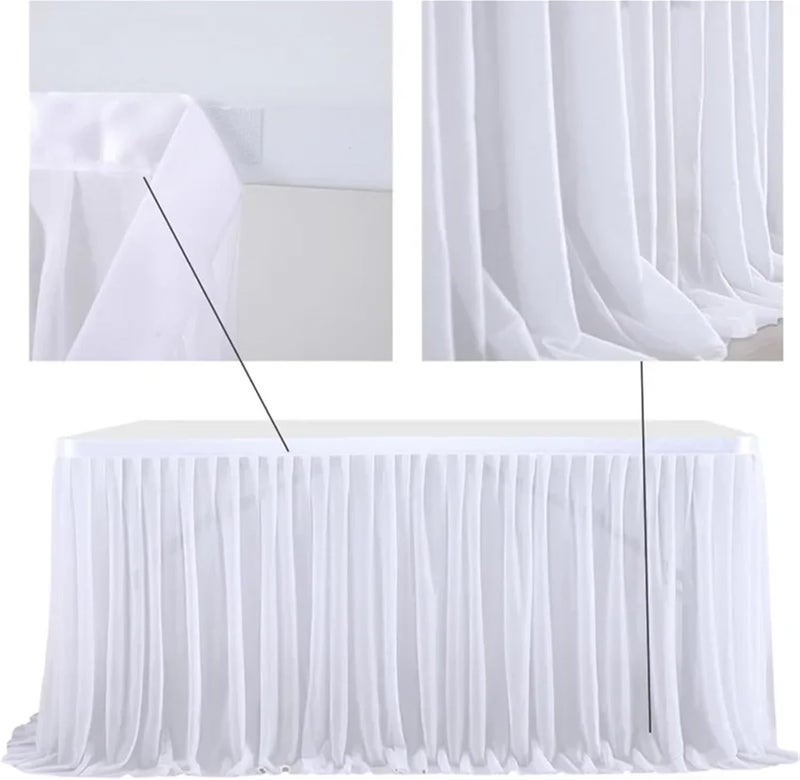 Party Table Skirt Glitter Pearl Chiffon Table Skirt 6FT Guaze Ruffle Dining Skirts For Wedding Party Dessert Banquet(Dark champagne 01,77x275cm 9FT) - Image 5