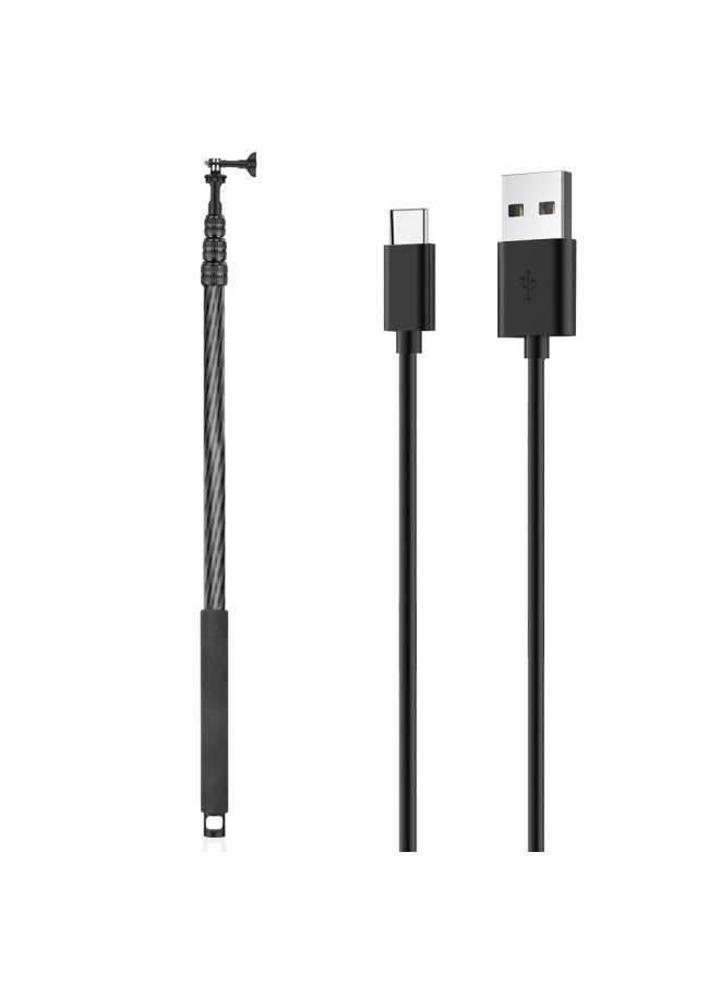 2.6 M Carbon Fiber Self-timer Gopro11 Accessories/Dajiang Action Camera Self-timer/microphone Pick Lever-Color:Carbon Fiber Selfie Stick +4 M Type-c Charging Cable  - Image 1