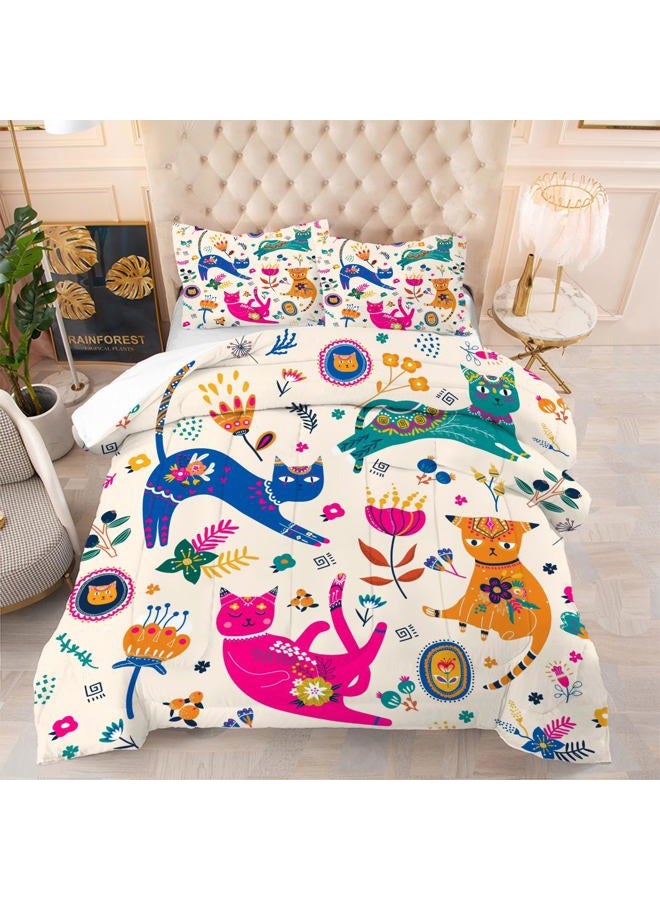 EDGZKO Cat Comforter Set Twin: Cute Floral Cats Twin Bedding Sets for Girls Kids Teens Toddler Cartoon Flowers Kawaii Animals Print Quilt Duvet Bed Set with 1 Comforter & 1 Pillowcase - Image 1
