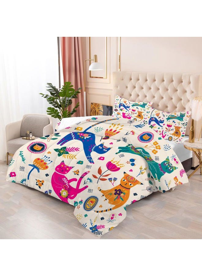 EDGZKO Cat Comforter Set Twin: Cute Floral Cats Twin Bedding Sets for Girls Kids Teens Toddler Cartoon Flowers Kawaii Animals Print Quilt Duvet Bed Set with 1 Comforter & 1 Pillowcase - Image 2