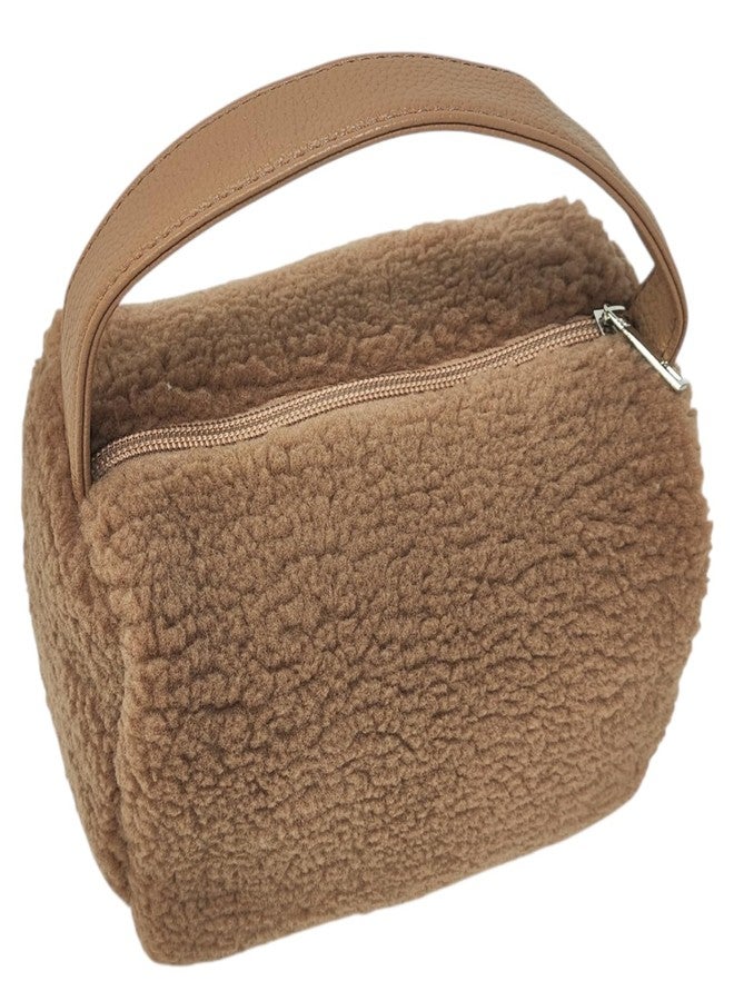 Tristan Home Plush Sherpa Cosmetics Bag, Travel Bag Light Weight, Makeup Accessories, Handle, Small Handbag, Faux Fur Cosmetic Toiletry Bag, Medium - Image 1