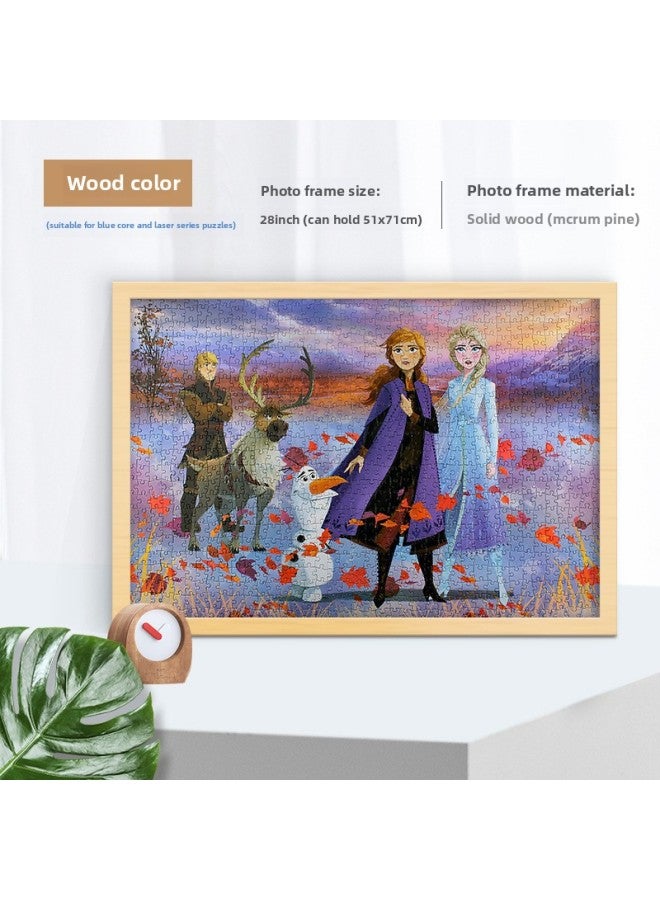 Solid Wood Photo Frame Mounted Creative Picture Frame Wall Hanging 500 Pieces 1000 Pieces Puzzle Special Picture Frame Wooden Exquisite Picture Frame-Color:Blue Core Luminous 1000 Frame With Cardboard-log Color  - Image 1
