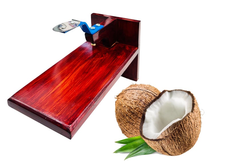 MEXZA™ Wooden Premium Table Top Coconut Scraper Chirava Grater Thengai Thuruvi Stainless Steel Neck - Image 1
