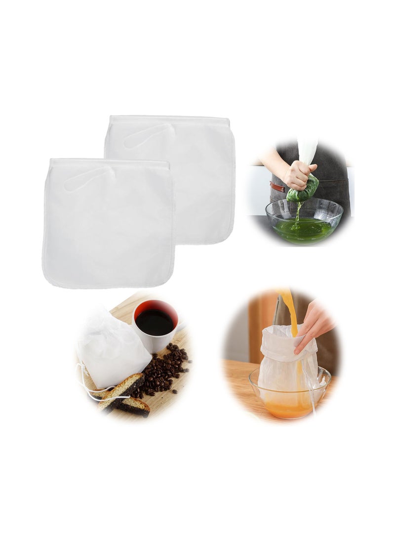 2 Pack Reusable 80 Mesh Fine Bag Nut Milk Nylon Strainer for Straining FruitJuice Apple Grape  Press NutMilk Yogrut Doufu Almond Coffee with Drawstring 30x30cm - Image 1