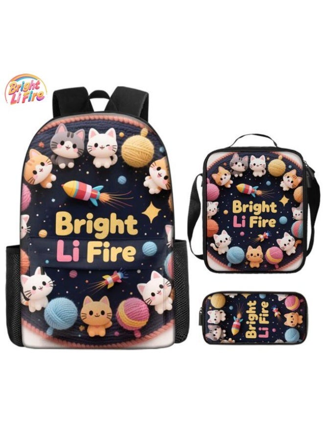 Bright Li Fire Cartoon bag three-piece set, easy to deal with various occasions (available for students, children, friends on outings, mountain climbing, schooling, etc.) | Shoulders + handbags + stationery bags | Back to school season/festival gifts - 78 - Image 1