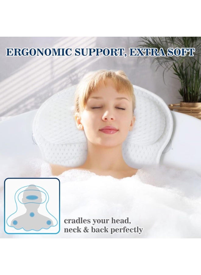 Bath Pillow for Head, Neck & Back Support, 4D Breathable Mesh Bathtub Pillow with 6 Non-Slip Suction Cups, Soft Quick-Drying Spa Pillow for All Bathtubs - Image 3