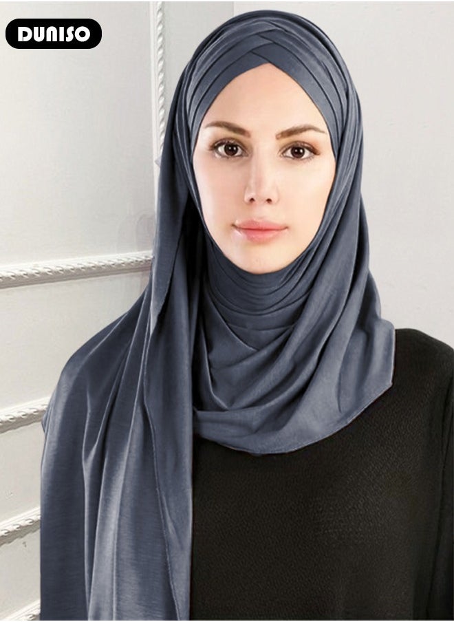 DUNISO Women's Hijab, Muslim Shawl Head Scarf,Premium Breathable Mercerized Cotton Hijab, Pure Color Half-body Cover Hijab,Girls and Women Ideal Soft Lightweight Headscarf  - Image 4