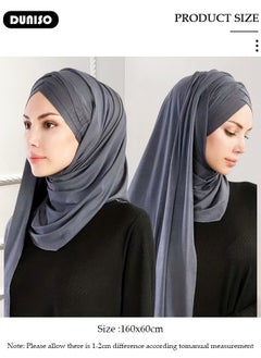 DUNISO Women's Hijab, Muslim Shawl Head Scarf,Premium Breathable Mercerized Cotton Hijab, Pure Color Half-body Cover Hijab,Girls and Women Ideal Soft Lightweight Headscarf  - Image 2