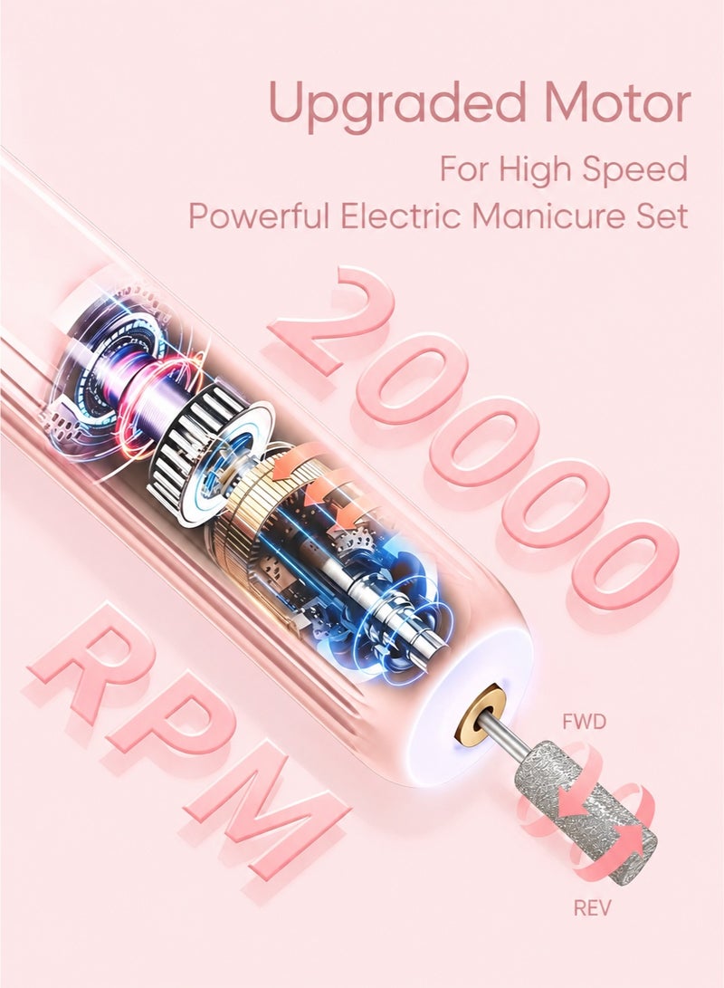 ووفيكسر جهاز برد أظافر كهربائي، طقم 12 قطعة مع إضاءة LED بزاوية 360 درجة، 3 سرعات، قابل لإعادة الشحن عبر منفذ USB، جهاز محمول للعناية بالأظافر، طقم مانيكير وباديكير مع حقيبة تخزين، للاستخدام المنزلي، لون وردي - Image 3
