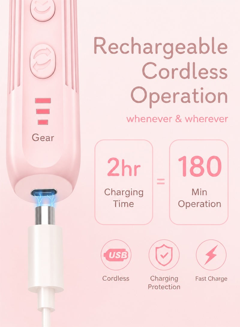ووفيكسر جهاز برد أظافر كهربائي، طقم 12 قطعة مع إضاءة LED بزاوية 360 درجة، 3 سرعات، قابل لإعادة الشحن عبر منفذ USB، جهاز محمول للعناية بالأظافر، طقم مانيكير وباديكير مع حقيبة تخزين، للاستخدام المنزلي، لون وردي - Image 5