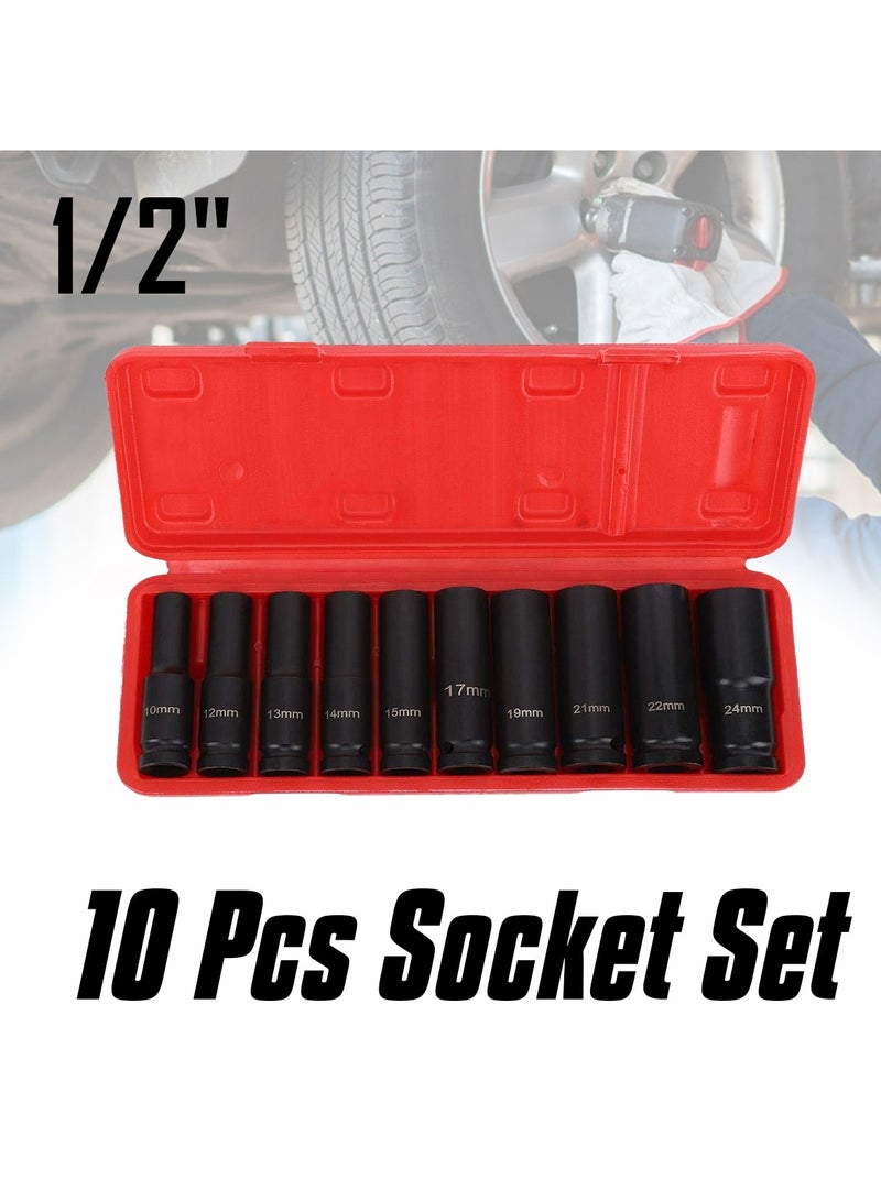 Pneumatic Tool Set 10 Pcs Impact Socket Set 10-24mm 1/2" For Automotive And Home Repair  - Image 1
