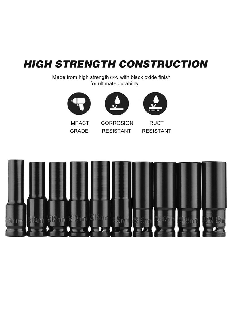 Pneumatic Tool Set 10 Pcs Impact Socket Set 10-24mm 1/2" For Automotive And Home Repair  - Image 4