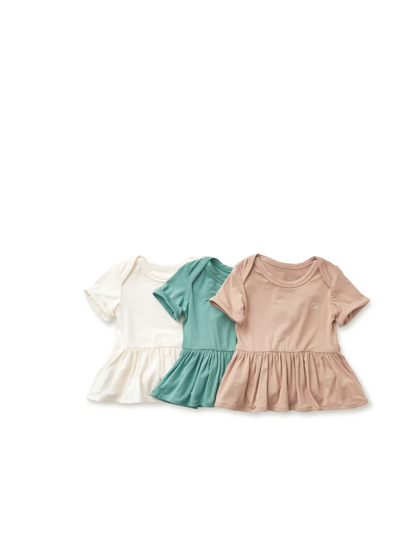 Anvi Baby Organic Bamboo Spandex Onesie Dress- Gift Set Girls- Mocha/Sage/White