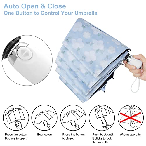 Cuby UV Sun Umbrella Compact Folding Travel Umbrella Auto Open and Close for Windproof, Rainproof & 99.9% UV Protection Parasol with Black Anti-UV Coating (Blue Jasmine) - Image 5