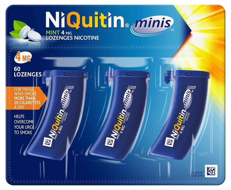 NiQuitin Minis Mint 4 mg Lozenges - Effective Smoking Craving Relief - Practical Pocket-Sized Container - Relieve Sudden Cravings - Reduce and Quit Smoking Aid, 60 Mini Lozenges - Image 1
