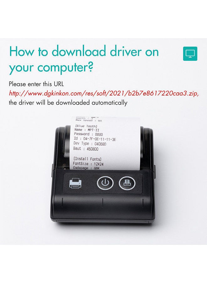 Portable Mini Thermal Receipt Printer USB & BT Connection 2 inches 57mm Wireless Printer High Speed with 1 Roll Paper Inside Compatible with iOS Android Windows for Restaurant Sales Retail Shop
