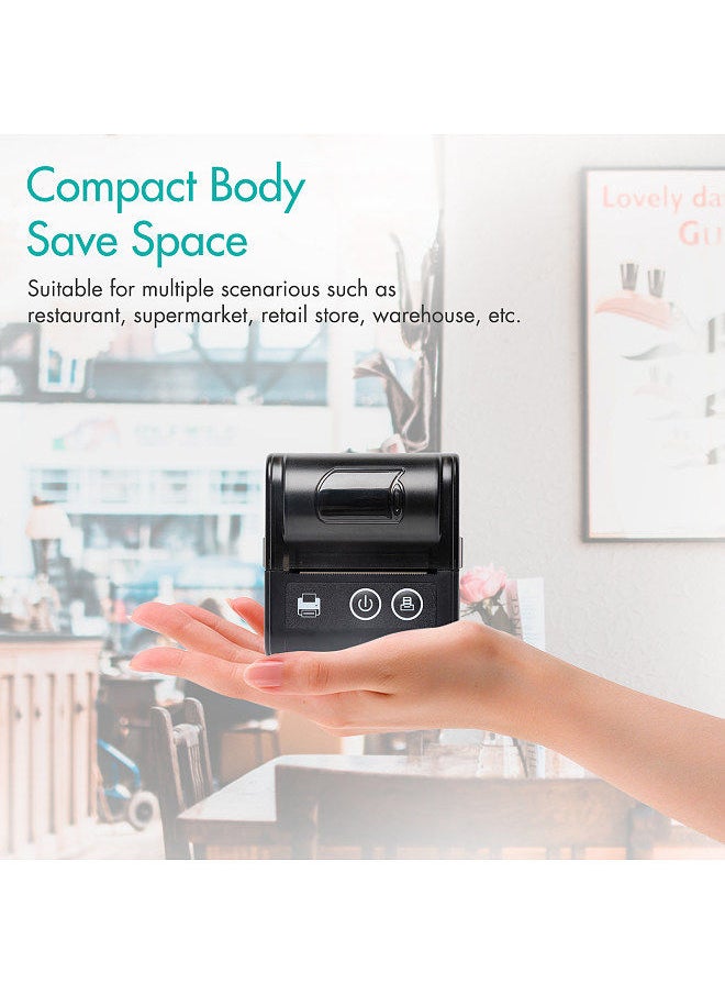 Portable Mini Thermal Receipt Printer USB & BT Connection 2 inches 57mm Wireless Printer High Speed with 1 Roll Paper Inside Compatible with iOS Android Windows for Restaurant Sales Retail Shop