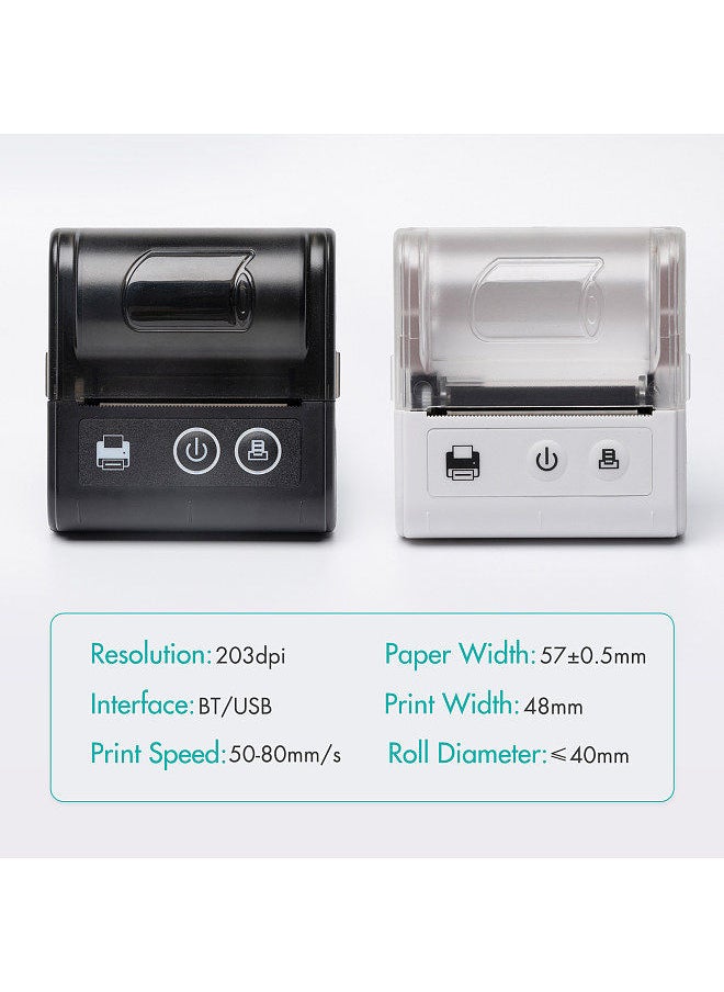 Portable Mini Thermal Receipt Printer USB & BT Connection 2 inches 57mm Wireless Printer High Speed with 1 Roll Paper Inside Compatible with iOS Android Windows for Restaurant Sales Retail Shop