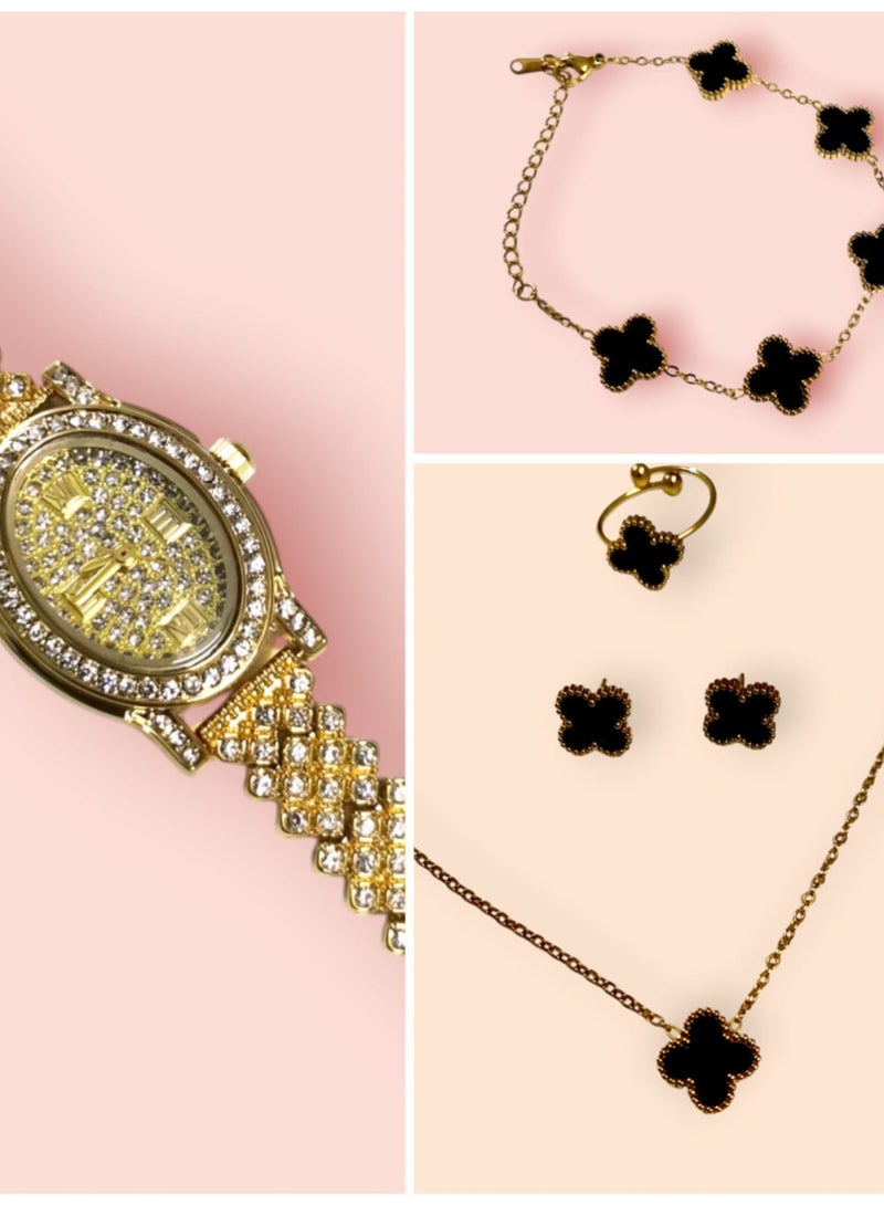 ريفولي طقم نسائي أنيق من الفولاذ المقاوم للصدأ يتكون من ساعة مقاومة للماء مع مجموعة من الأساور والخواتم والقلائد والأقراط - Image 4