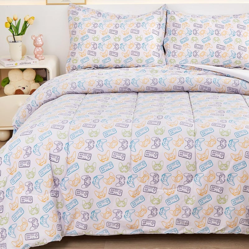 Viviland Kids Twin Bedding Sets for Boys, Soft Microfiber Twin Comforter Sets, Grey Game - Image 1