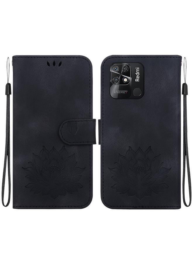 Zaboon For Xiaomi Redmi 10 Power India Lotus Embossed Leather Phone Case(Black) 