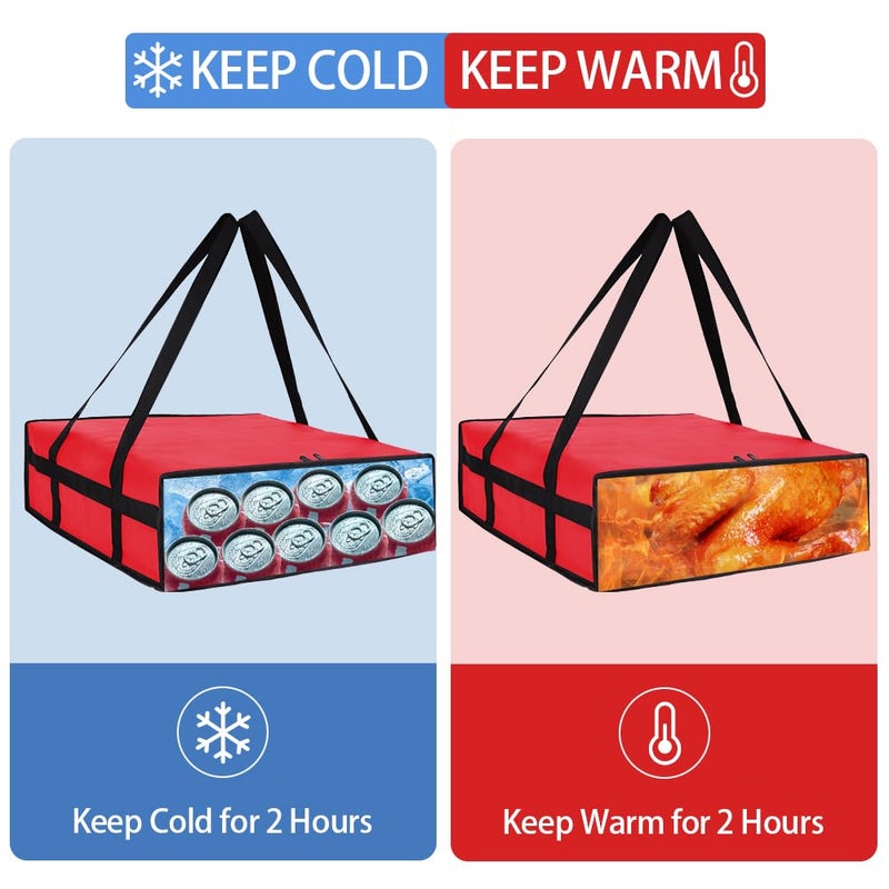 CIVJET Insulated Pizza Delivery Bag for Carry Hot, 20" x 20" x 6" Carrier Warmer, Insulated Food Delivery Bag, Insulated Grocery Cooler Bags for Catering/Drivers, Commercial Food Warmersï¼ˆRed, 1Pkï¼‰ - Image 3