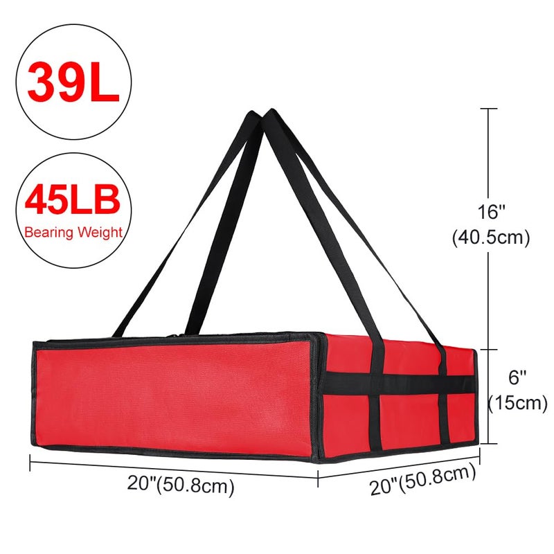 CIVJET Insulated Pizza Delivery Bag for Carry Hot, 20" x 20" x 6" Carrier Warmer, Insulated Food Delivery Bag, Insulated Grocery Cooler Bags for Catering/Drivers, Commercial Food Warmersï¼ˆRed, 1Pkï¼‰ - Image 2