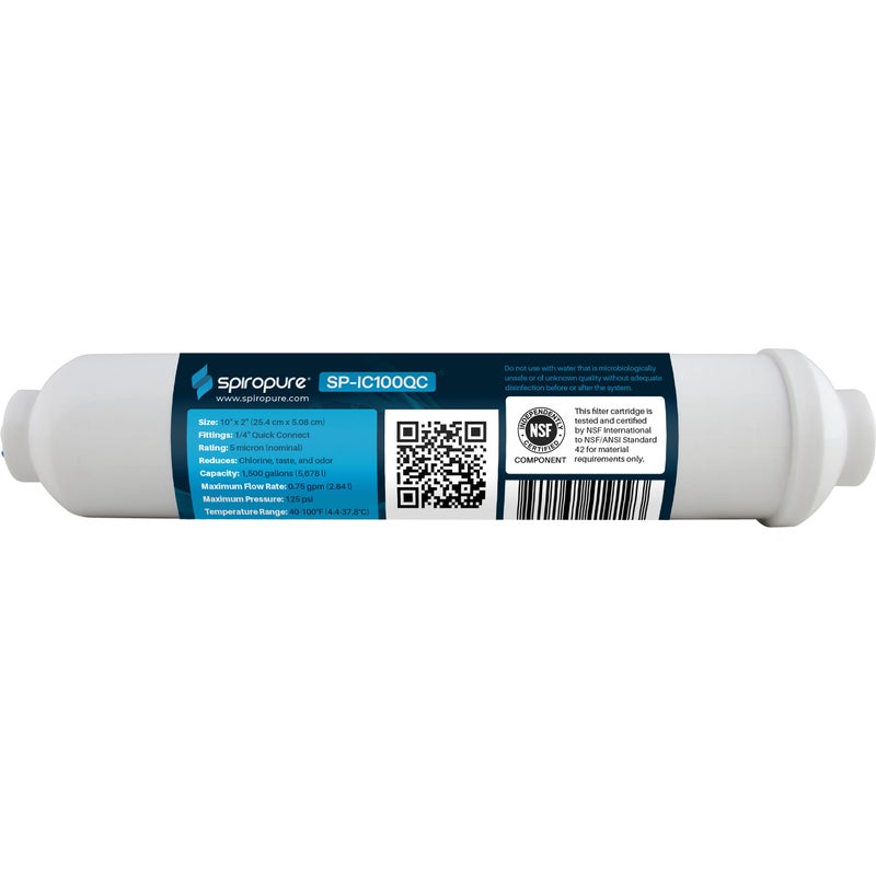 SpiroPure Inline Filter NSF Coconut Shell Granular Carbon Water Filter with 14 QuickConnect 2 x 10 1 Pack