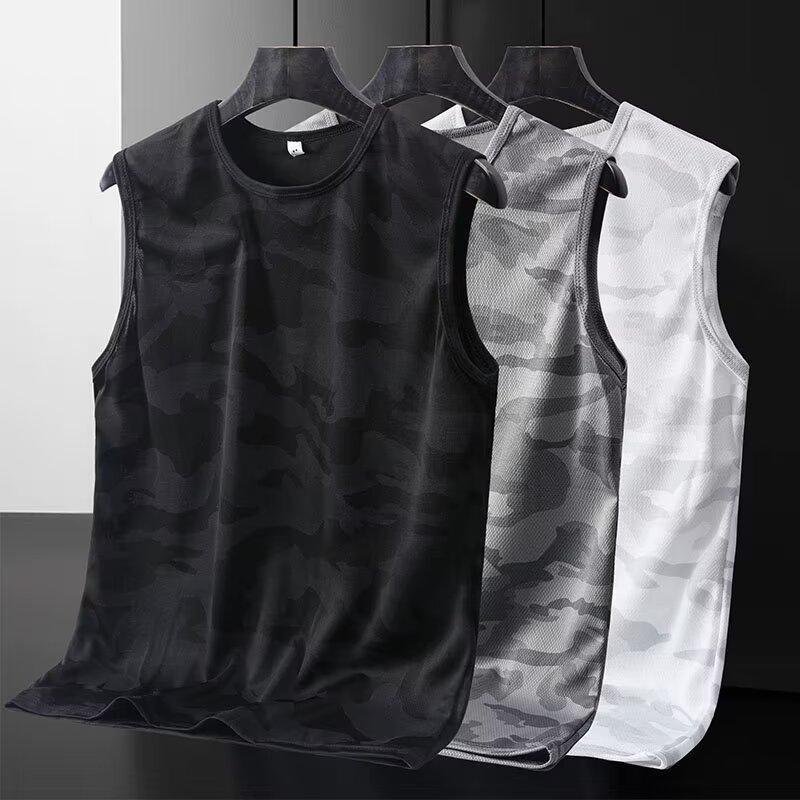Men'S Ice Silk Vest Summer Sports Fitness Base Shirt Wide Shoulder Training Camouflage Sleeveless T-Shirt Waistcoat Quick-Drying Men'S Fashion - Image 2
